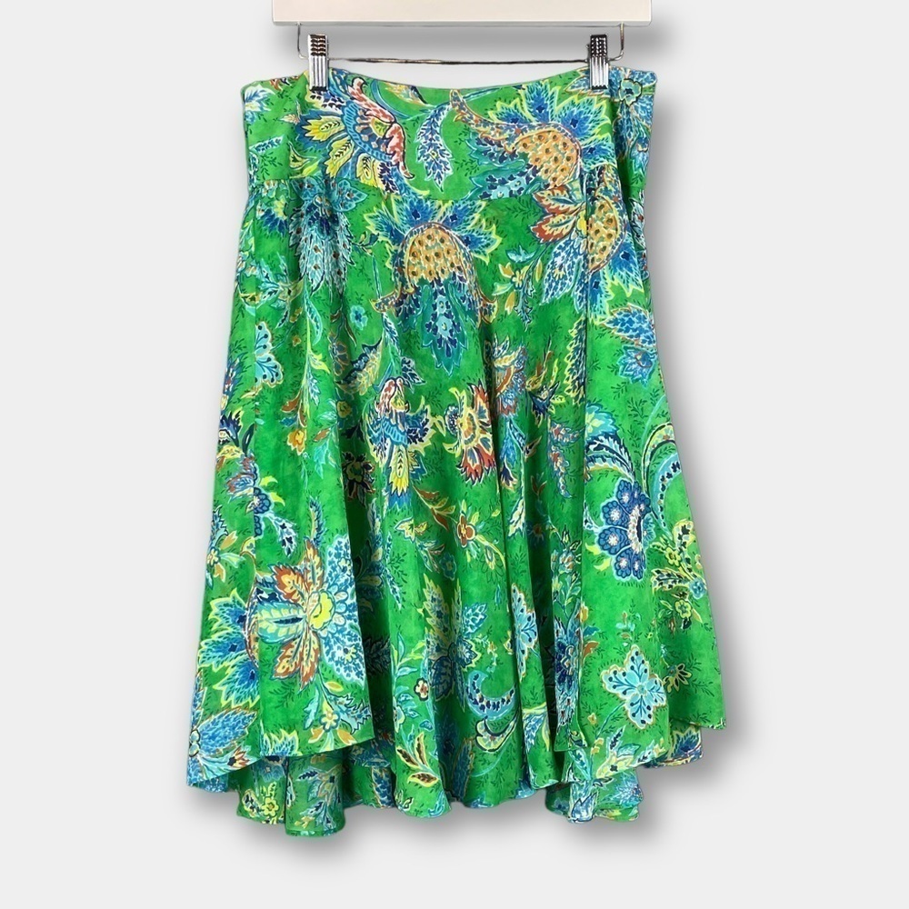 Lauren By Ralph Lauren Maxi Skirt Green Floral Size 8